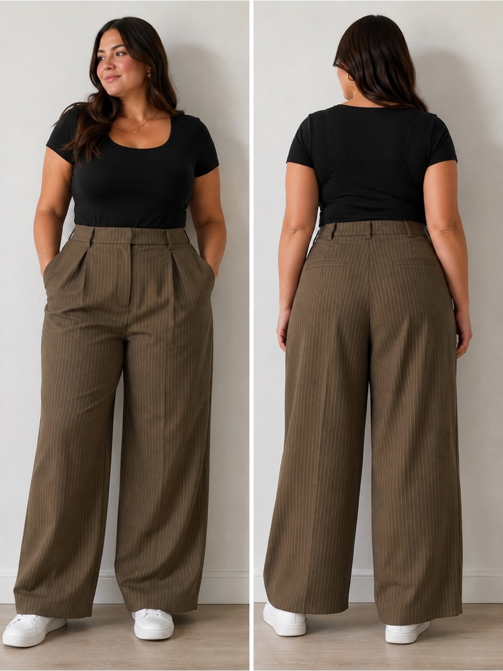 Urban Outfitters brown Pinstripe Wide Leg Trousers